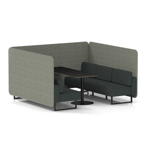 Brixworth 6 Seater Bench Booth With Black Legs And Black Table With Black Leg In Rivet Fabric - Vitreous Panels And Charcoal Sofa