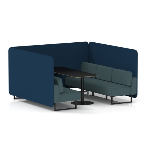 Brixworth 6 Seater Bench Booth With Black Legs And Black Table With Black Leg In X2 Fabric - Calculus Panels And Polygon Sofa