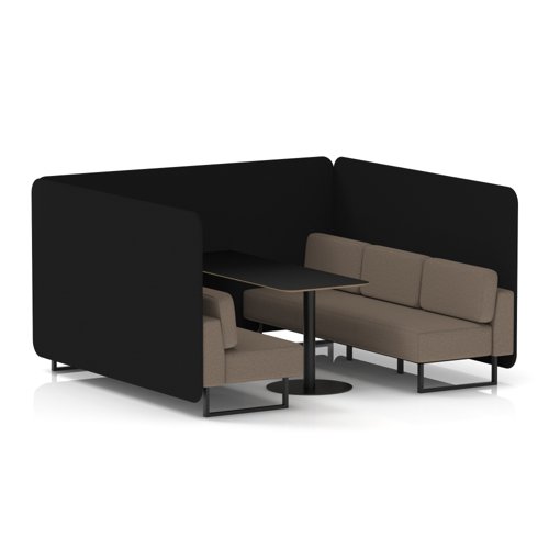 Brixworth 6 Seater Bench Booth With Black Legs And Black Table With Black Leg In X2 Fabric - Diameter Panels And Theory Sofa