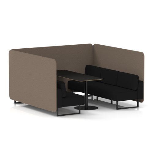Brixworth 6 Seater Bench Booth With Black Legs And Black Table With Black Leg In X2 Fabric - Theory Panels And Diameter Sofa