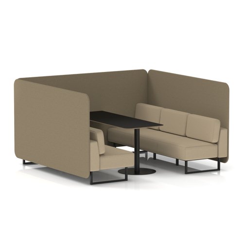 Brixworth 6 Seater Bench Booth With Black Legs And Black Table With Black Leg In Main Line Flax Fabric - Bank Panels And Upminster Sofa