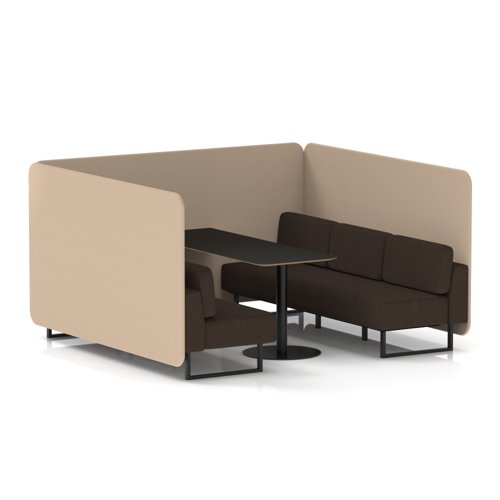 Brixworth 6 Seater Bench Booth With Black Legs And Black Table With Black Leg In Synergy Fabric - Affix Panels And Wed Sofa