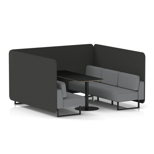 Brixworth 6 Seater Bench Booth With Black Legs And Black Table With Black Leg In Synergy Fabric - Mix Panels And Partner Sofa