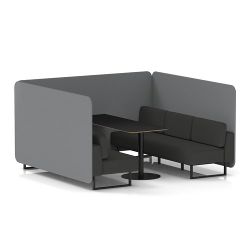 Brixworth 6 Seater Bench Booth With Black Legs And Black Table With Black Leg In Synergy Fabric - Partner Panels And Mix Sofa