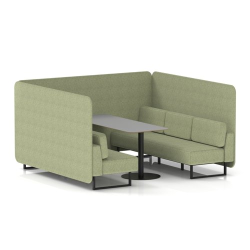 Brixworth 6 Seater Bench Booth With Black Legs And Grey Table With Black Leg In Rivet Fabric - Burnish Panels And Sofa