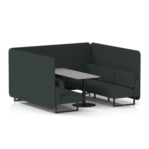 Brixworth 6 Seater Bench Booth With Black Legs And Grey Table With Black Leg In Rivet Fabric - Charcoal Panels And Sofa