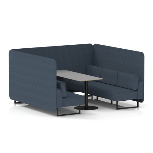 Brixworth 6 Seater Bench Booth With Black Legs And Grey Table With Black Leg In Rivet Fabric - Crucible Panels And Sofa