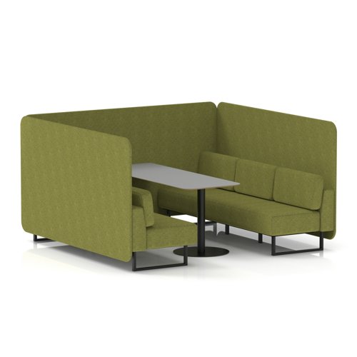 Brixworth 6 Seater Bench Booth With Black Legs And Grey Table With Black Leg In Rivet Fabric - Olive Panels And Sofa