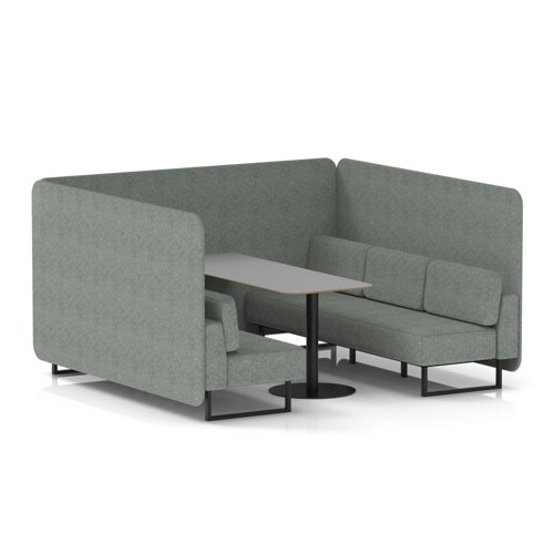 Brixworth 6 Seater Bench Booth With Black Legs And Grey Table With Black Leg In Rivet Fabric - Prime Panels And Sofa