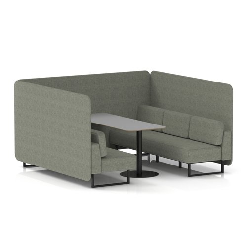Brixworth 6 Seater Bench Booth With Black Legs And Grey Table With Black Leg In Rivet Fabric - Vitreous Panels And Sofa