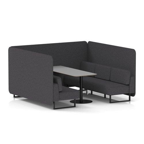 Brixworth 6 Seater Bench Booth With Black Legs And Grey Table With Black Leg In X2 Fabric - Arithmetic Panels And Sofa
