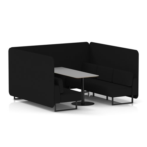 Brixworth 6 Seater Bench Booth With Black Legs And Grey Table With Black Leg In X2 Fabric - Diameter Panels And Sofa