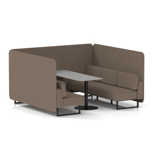 Brixworth 6 Seater Bench Booth With Black Legs And Grey Table With Black Leg In X2 Fabric - Theory Panels And Sofa