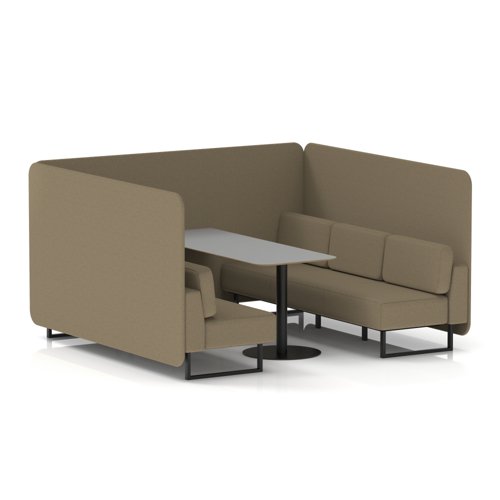 Brixworth 6 Seater Bench Booth With Black Legs And Grey Table With Black Leg In Main Line Flax Fabric - Bank Panels And Sofa