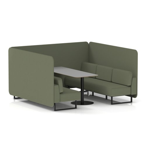 Brixworth 6 Seater Bench Booth With Black Legs And Grey Table With Black Leg In Main Line Flax Fabric - Monument Panels And Sofa