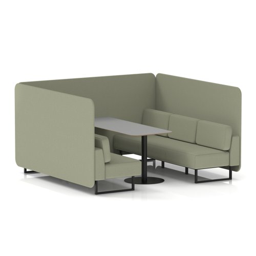 Brixworth 6 Seater Bench Booth With Black Legs And Grey Table With Black Leg In Main Line Flax Fabric - Newbury Panels And Sofa