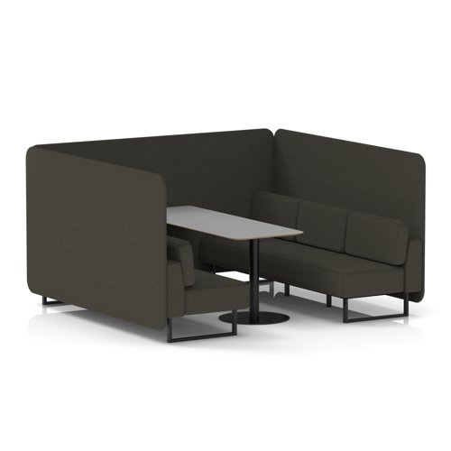 Brixworth 6 Seater Bench Booth With Black Legs And Grey Table With Black Leg In Main Line Flax Fabric - Temple Panels And Sofa