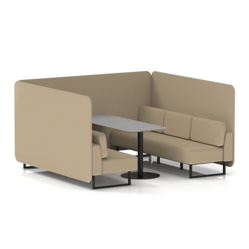 Brixworth 6 Seater Bench Booth With Black Legs And Grey Table With Black Leg In Main Line Flax Fabric - Upminster Panels And Sofa