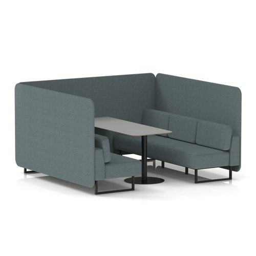 Brixworth 6 Seater Bench Booth With Black Legs And Grey Table With Black Leg In Main Line Flax Fabric - Westminster Panels And Sofa