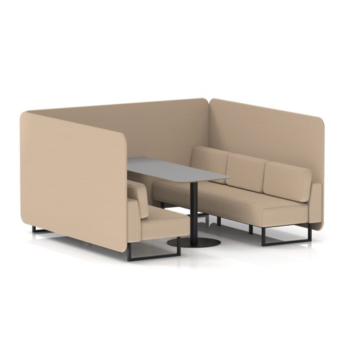 Brixworth 6 Seater Bench Booth With Black Legs And Grey Table With Black Leg In Synergy Fabric - Affix Panels And Sofa