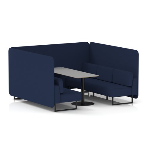Brixworth 6 Seater Bench Booth With Black Legs And Grey Table With Black Leg In Synergy Fabric - Alike Panels And Sofa