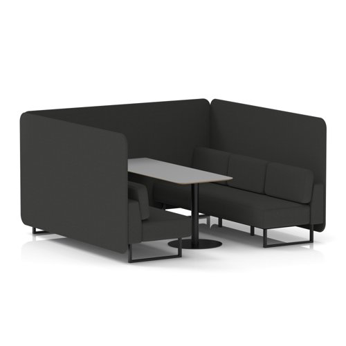 Brixworth 6 Seater Bench Booth With Black Legs And Grey Table With Black Leg In Synergy Fabric - Mix Panels And Sofa
