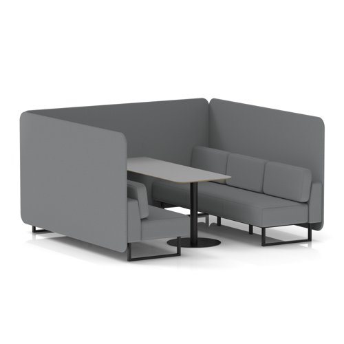 Brixworth 6 Seater Bench Booth With Black Legs And Grey Table With Black Leg In Synergy Fabric - Partner Panels And Sofa
