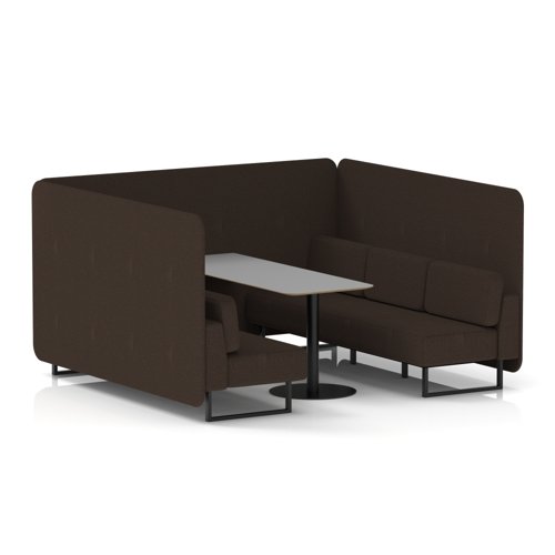 Brixworth 6 Seater Bench Booth With Black Legs And Grey Table With Black Leg In Synergy Fabric - Wed Panels And Sofa