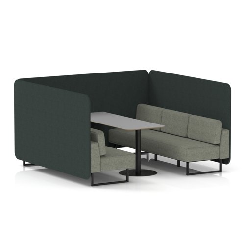 Brixworth 6 Seater Bench Booth With Black Legs And Grey Table With Black Leg In Rivet Fabric - Charcoal Panels And Vitreous Sofa