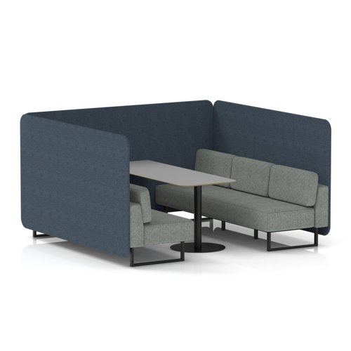 Brixworth 6 Seater Bench Booth With Black Legs And Grey Table With Black Leg In Rivet Fabric - Crucible Panels And Prime Sofa