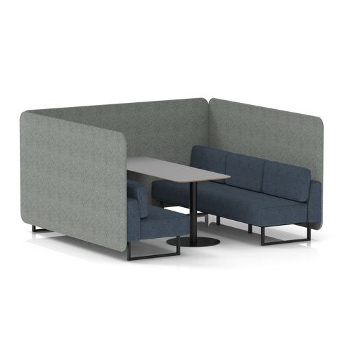 Brixworth 6 Seater Bench Booth With Black Legs And Grey Table With Black Leg In Rivet Fabric - Prime Panels And Crucible Sofa