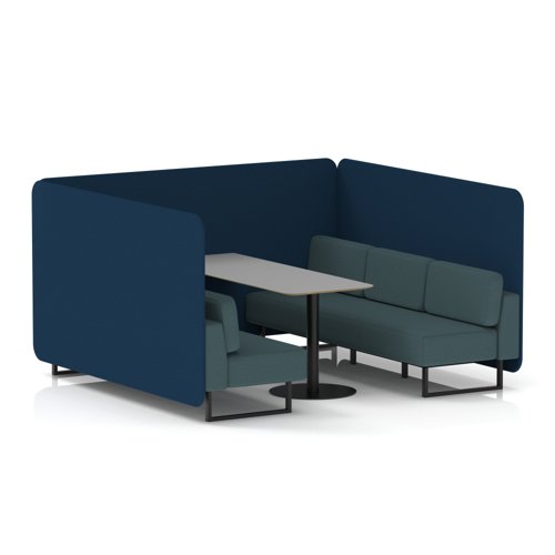 Brixworth 6 Seater Bench Booth With Black Legs And Grey Table With Black Leg In X2 Fabric - Calculus Panels And Polygon Sofa