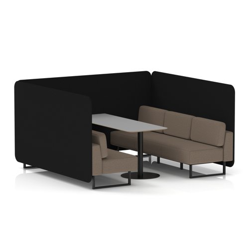 Brixworth 6 Seater Bench Booth With Black Legs And Grey Table With Black Leg In X2 Fabric - Diameter Panels And Theory Sofa