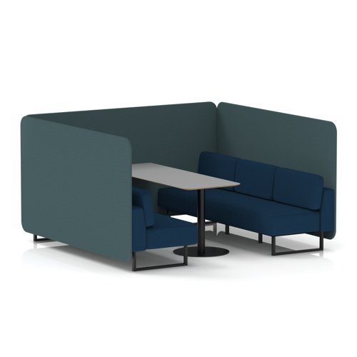 Brixworth 6 Seater Bench Booth With Black Legs And Grey Table With Black Leg In X2 Fabric - Polygon Panels And Calculus Sofa