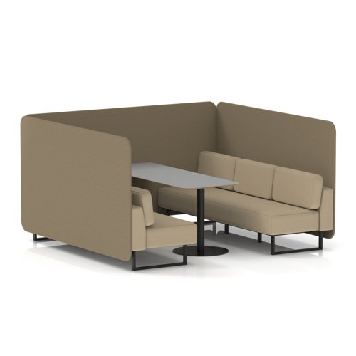 Brixworth 6 Seater Bench Booth With Black Legs And Grey Table With Black Leg In Main Line Flax Fabric - Bank Panels And Upminster Sofa