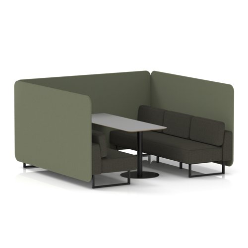 Brixworth 6 Seater Bench Booth With Black Legs And Grey Table With Black Leg In Main Line Flax Fabric - Monument Panels And Temple Sofa