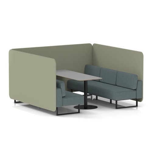 Brixworth 6 Seater Bench Booth With Black Legs And Grey Table With Black Leg In Main Line Flax Fabric - Newbury Panels And Westminster Sofa