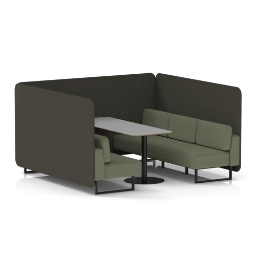 Brixworth 6 Seater Bench Booth With Black Legs And Grey Table With Black Leg In Main Line Flax Fabric - Temple Panels And Monument Sofa