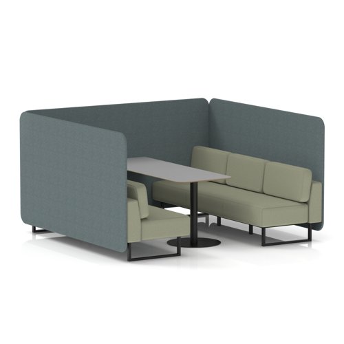 Brixworth 6 Seater Bench Booth With Black Legs And Grey Table With Black Leg In Main Line Flax Fabric - Westminster Panels And Newbury Sofa