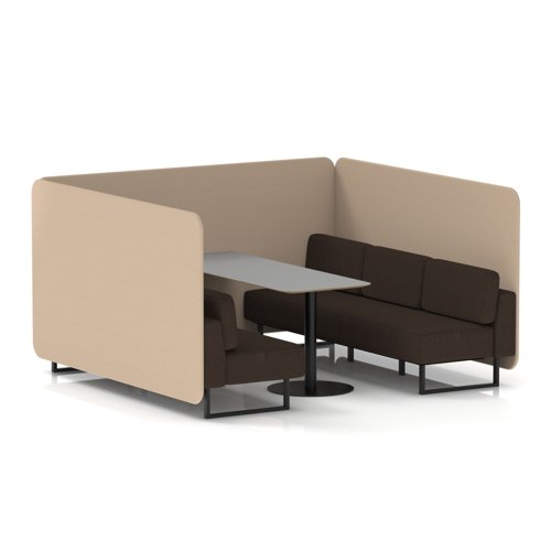 Brixworth 6 Seater Bench Booth With Black Legs And Grey Table With Black Leg In Synergy Fabric - Affix Panels And Wed Sofa