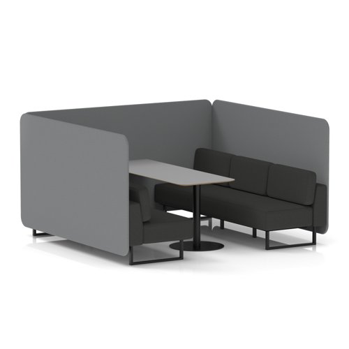Brixworth 6 Seater Bench Booth With Black Legs And Grey Table With Black Leg In Synergy Fabric - Partner Panels And Mix Sofa