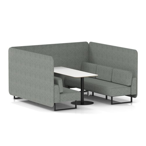 Brixworth 6 Seater Bench Booth With Black Legs And White Table With Black Leg In Rivet Fabric - Prime Panels And Sofa