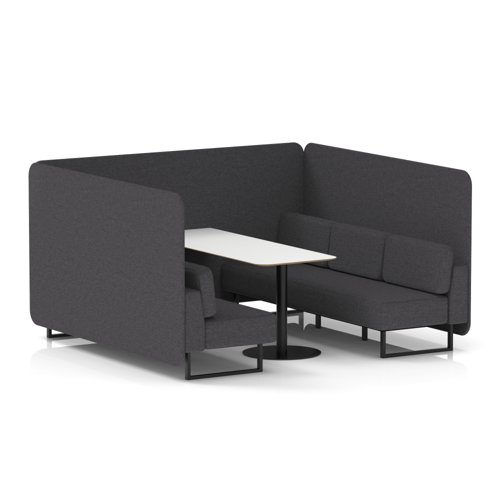 Brixworth 6 Seater Bench Booth With Black Legs And White Table With Black Leg In X2 Fabric - Arithmetic Panels And Sofa