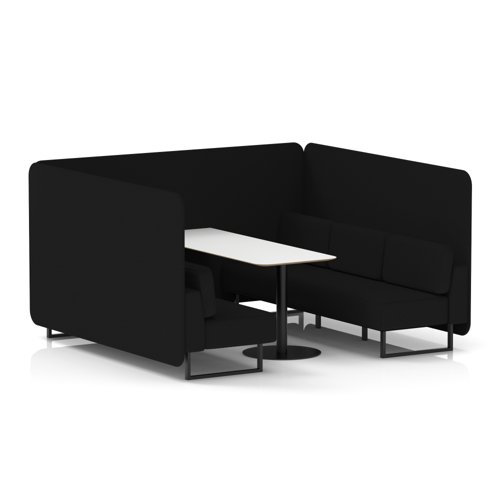 Brixworth 6 Seater Bench Booth With Black Legs And White Table With Black Leg In X2 Fabric - Diameter Panels And Sofa