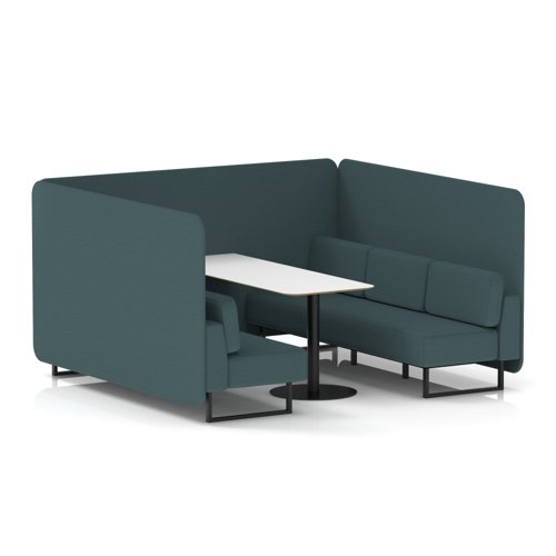 Brixworth 6 Seater Bench Booth With Black Legs And White Table With Black Leg In X2 Fabric - Polygon Panels And Sofa