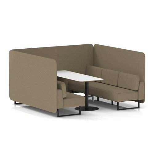 Brixworth 6 Seater Bench Booth With Black Legs And White Table With Black Leg In Main Line Flax Fabric - Bank Panels And Sofa