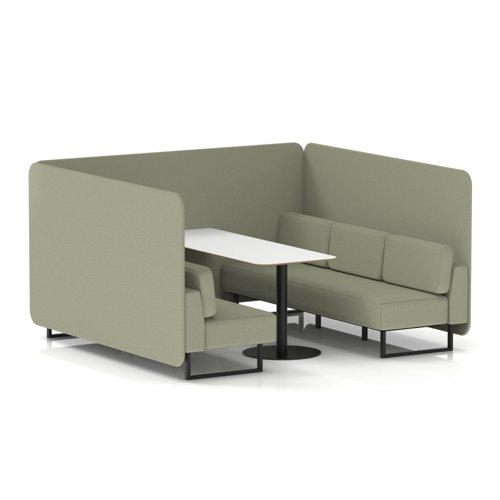 Brixworth 6 Seater Bench Booth With Black Legs And White Table With Black Leg In Main Line Flax Fabric - Newbury Panels And Sofa