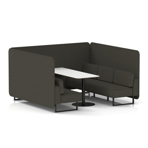 Brixworth 6 Seater Bench Booth With Black Legs And White Table With Black Leg In Main Line Flax Fabric - Temple Panels And Sofa