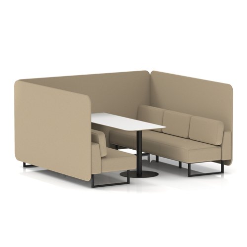 Brixworth 6 Seater Bench Booth With Black Legs And White Table With Black Leg In Main Line Flax Fabric - Upminster Panels And Sofa