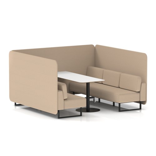 Brixworth 6 Seater Bench Booth With Black Legs And White Table With Black Leg In Synergy Fabric - Affix Panels And Sofa